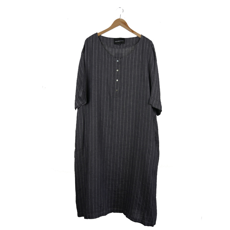 Kokomarina Ardoise Linen Tunic Dress Dark Grey Stripe
