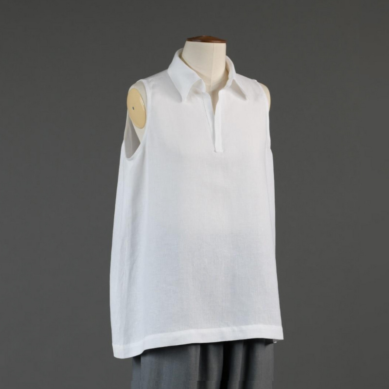 eskandar a-line lightweight linen shell with collar mid+ white