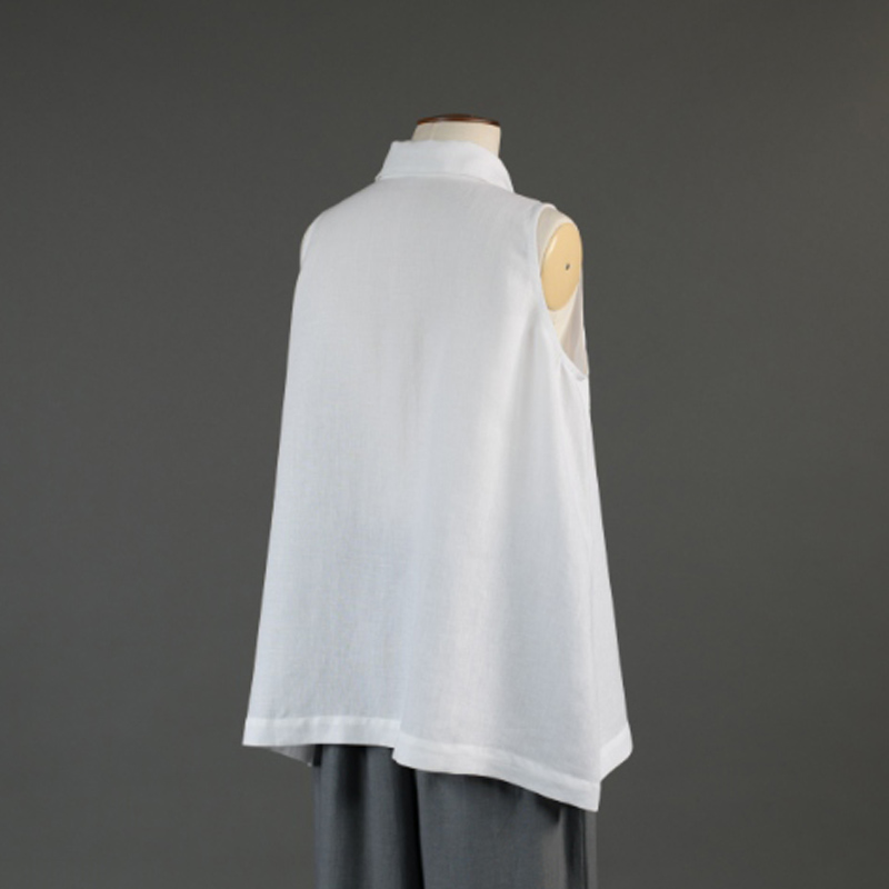 eskandar a-line lightweight linen shell with collar mid+ white