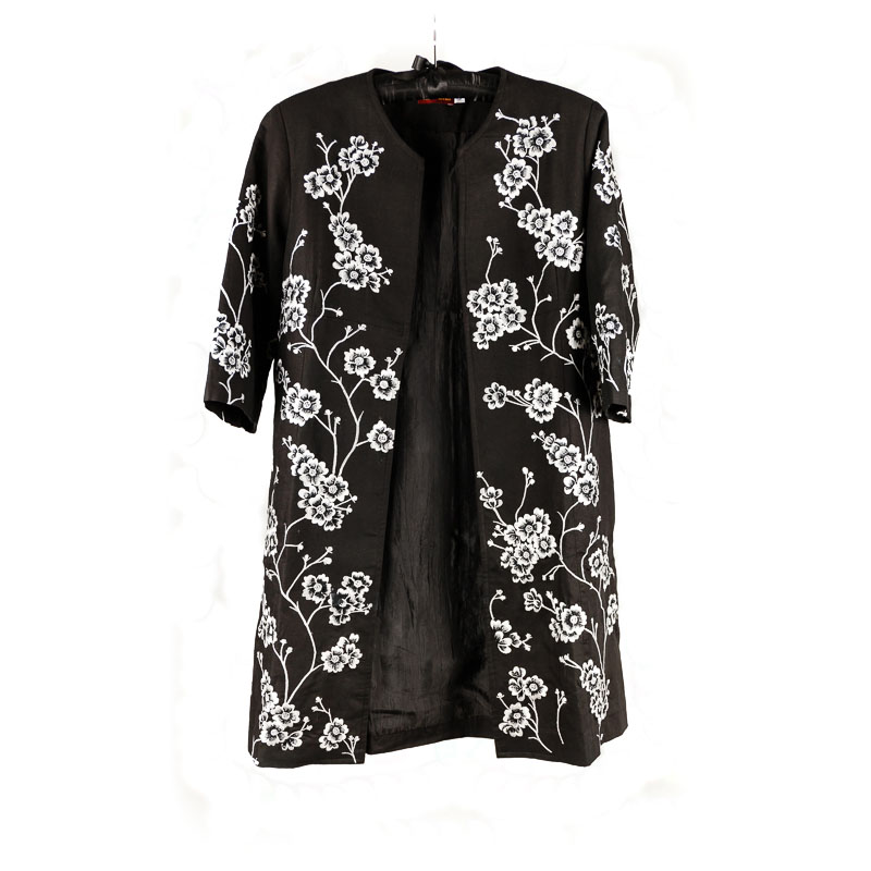 Bianco Levrin Vika Linen Jacket Black/White Embroidery